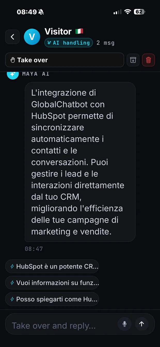 Aplicația mobilă — o conversație live, preluată de om